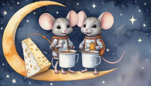 Mouse Astronaut Fishing on Moon