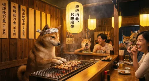 Shiba Inu Izakaya Grilling Skewers