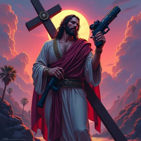 Anime Jesus With Gun Cross on GTA Cover