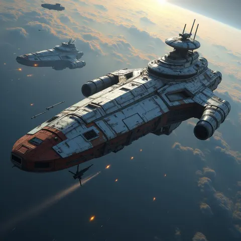 Battle Damaged Spaceship Adrift in Glowing Void