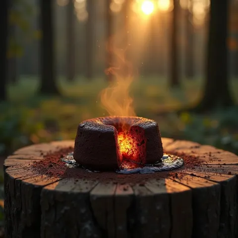 Glowing Chocolate Lava Cake in Mystical Forest