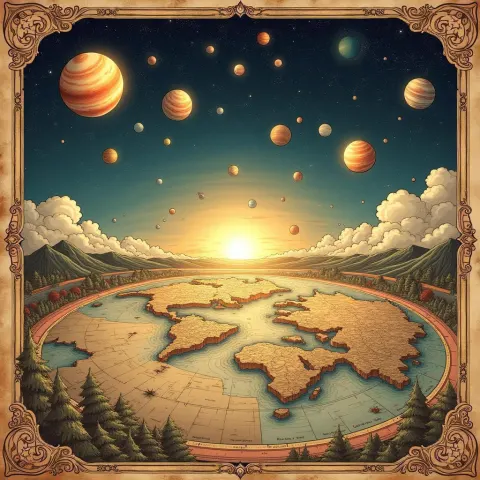 Manga Solar System Map on Aged Parchment
