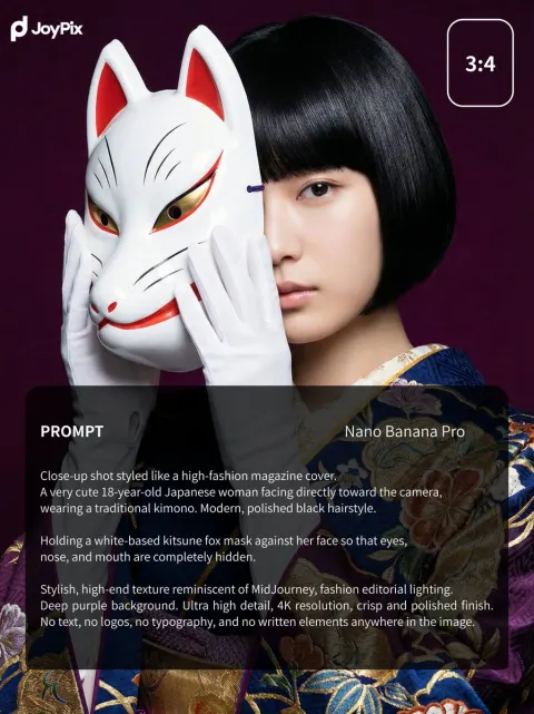Purple Kimono White Fox Mask