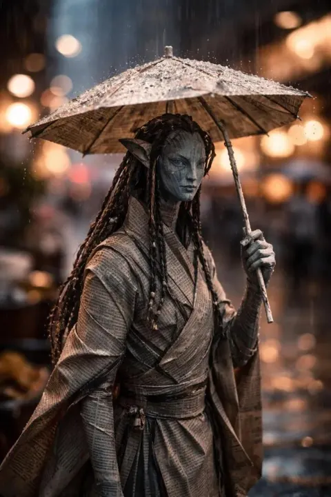 Rainy Dusk Paper Figure Street