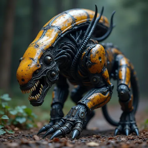 Biomechanical Xenomorph Transformer Stalking Its Prey