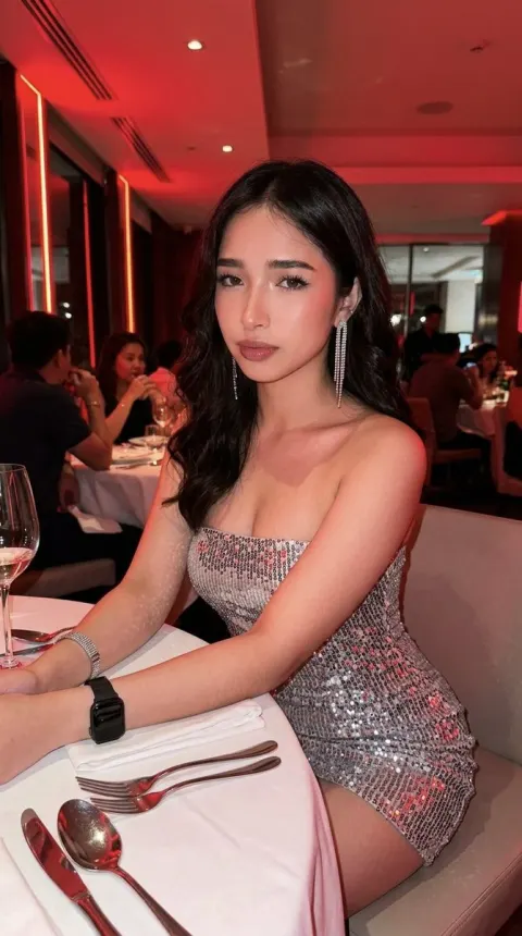 Red Neon Silver Sequin Dinner Portrait