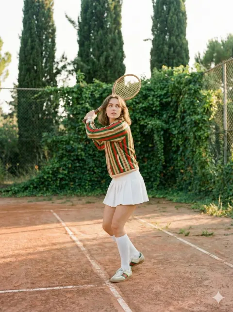 Vintage Tennis Court Fashion Shoot
