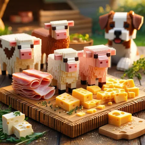 Pixel Cheese Farm Animals Eyed by Dog