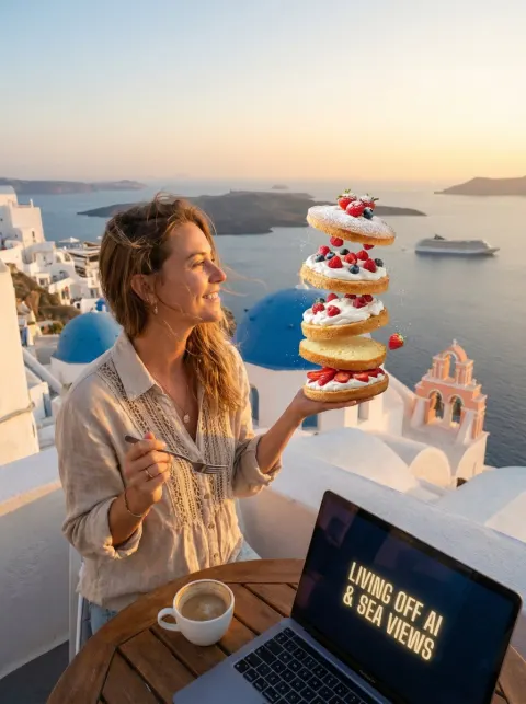 Santorini Sunset Digital Nomad Dessert Freedom