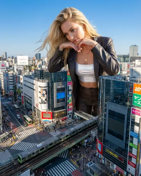 Giantess Overlooking Shibuya Crossing