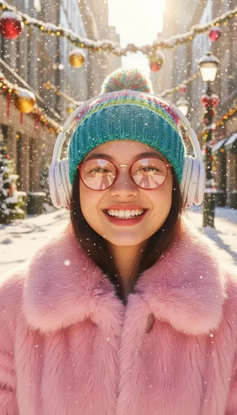 Joyful Girl In Festive Snow