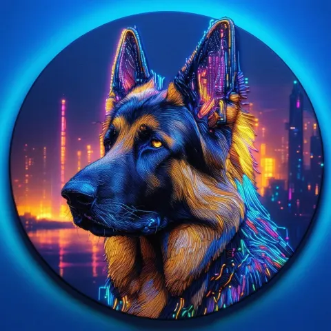 Embroidered Neon German Shepherd in Golden Light