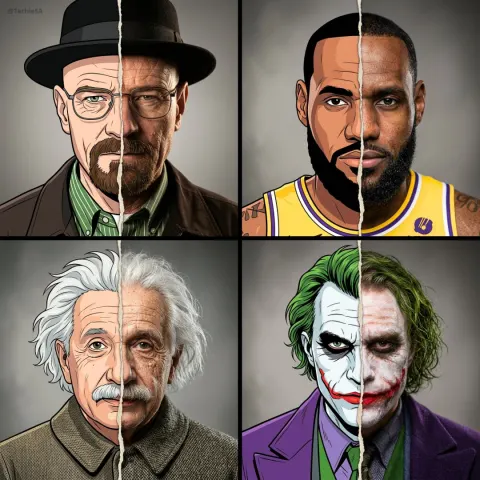 Split Portrait: Cartoon vs Reality