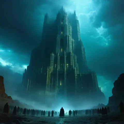 Ominous Structure Towering Over Awestruck Crowds