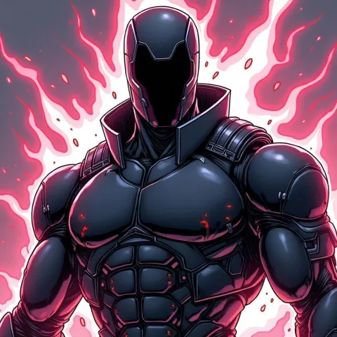 Sleek Black Armored Fighter in Electric Manga