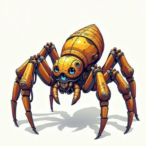 Steampunk Robot Spider With Chibi Anime Eyes