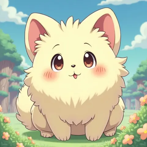 Adorable Fluffy Creature in Ghibli Pastel Fantasy