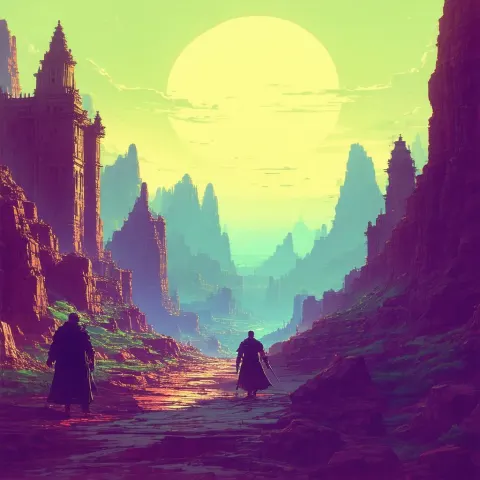 Sidescrolling RPG Scene on Vibrant Ektachrome