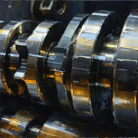 Camshaft Close Up in Layered Oil Brushwork