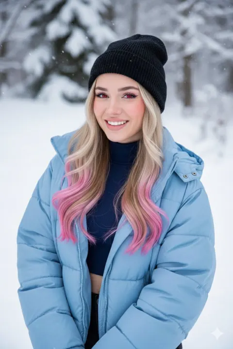 Pink-Tip Girl Winter Smile