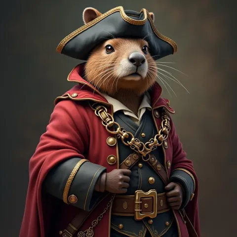 Anthropomorphic Capybara Pirate in Intricate Attire