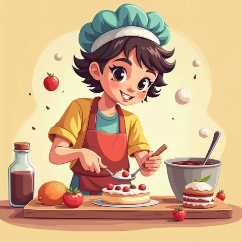 Teen Baking Sweets in Bold Cutout Animation