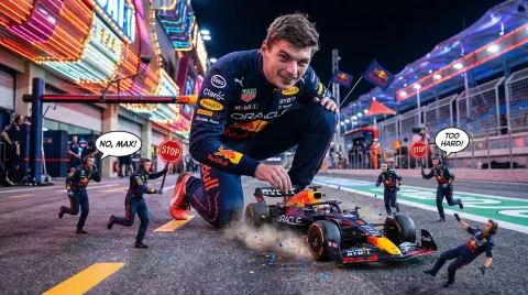 Giant Verstappen Plays With Tiny F1 Car