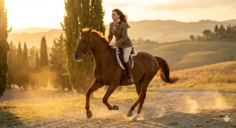Equestrian Model Gallops Through Tuscan Gold