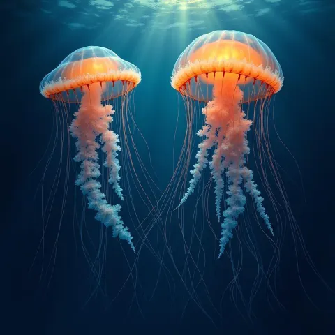 Deep Sea Jellyfish Symphony in Delicate Sketch
