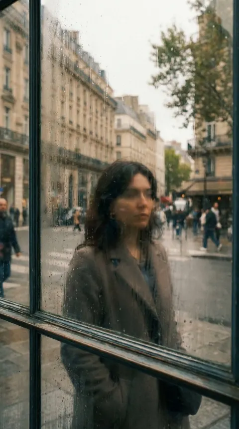 Layered Glass Window Portrait Reflection