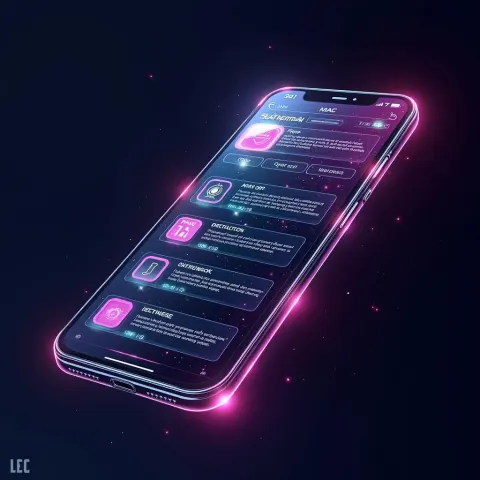 Futuristic Phone With Holographic Glitch Interface