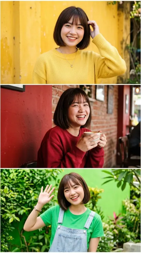 Joyful Triple Portrait in Colors