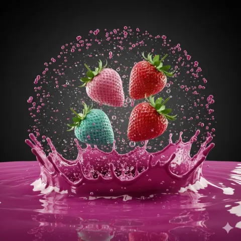 Strawberries Splash Into Pink Liquid