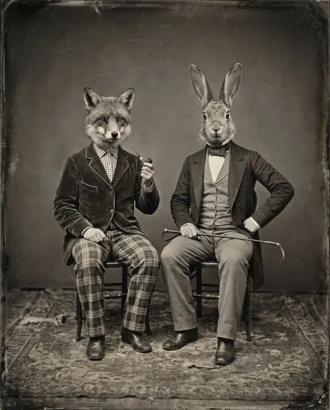 Fox and Rabbit Victorian Portrait