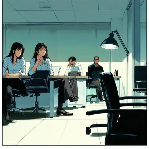 Worried Office Meeting Around an Empty Chair