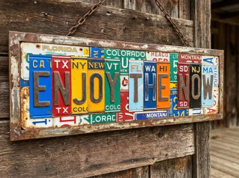 Rusty License Plate Art Sign