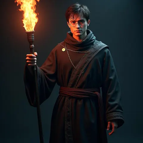 Daniel Radcliffe Wielding a Glowing Fire Staff