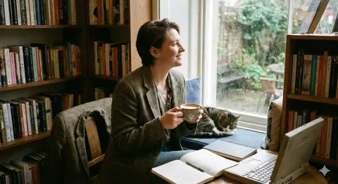 Cozy Cafe Window Candid Moment