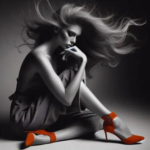 Monochrome Woman in Orange Heels