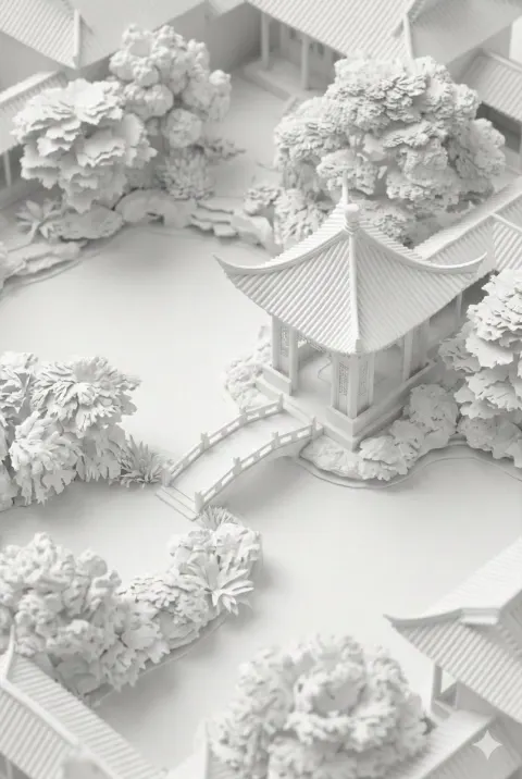White Miniature Chinese Garden