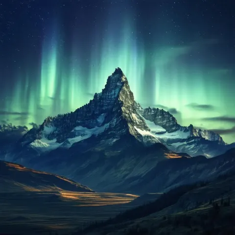 Midnight Aurora Blazing Over Cinematic Mountain