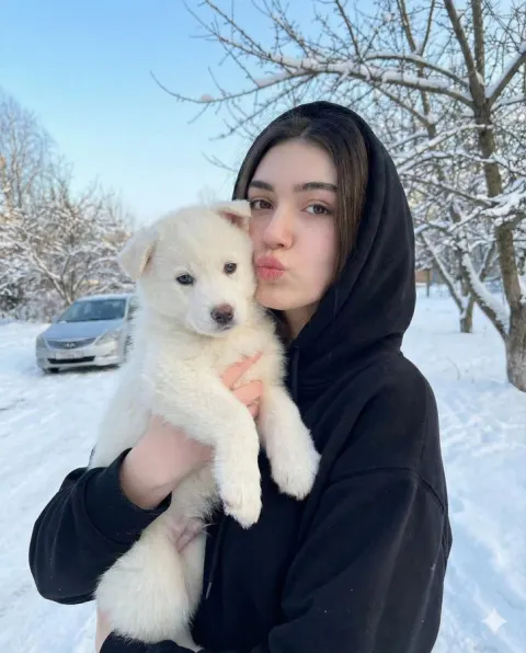 Winter Girl with Puppy