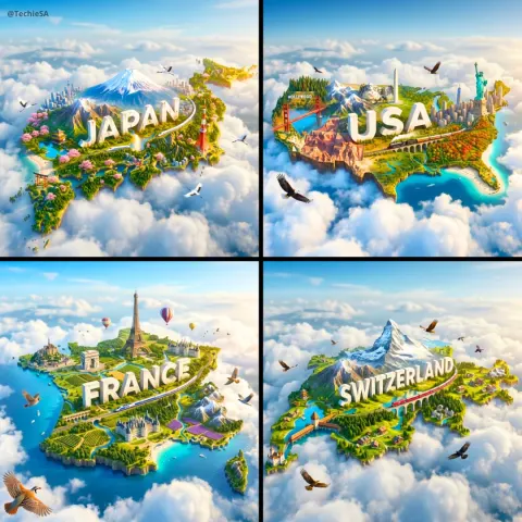 Floating Island Country Fantasy Poster