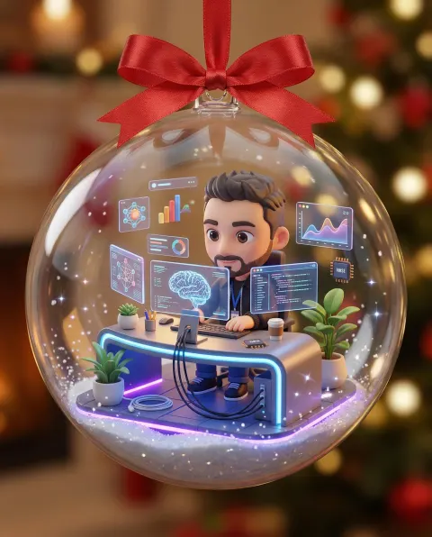 Chibi Coder In Christmas Bauble Diorama