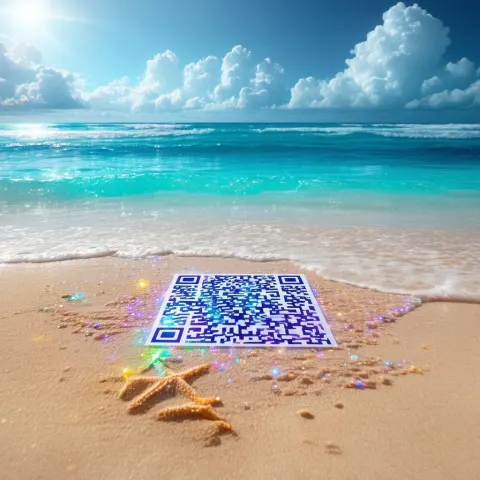 Shimmering QR Code on an Enchanted Beach