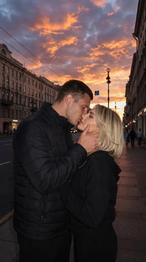 Romantic Couple at Nevsky Sunset