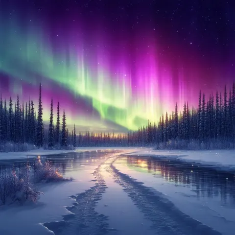 Northern Lights Dancing Over Fort McMurray Snow