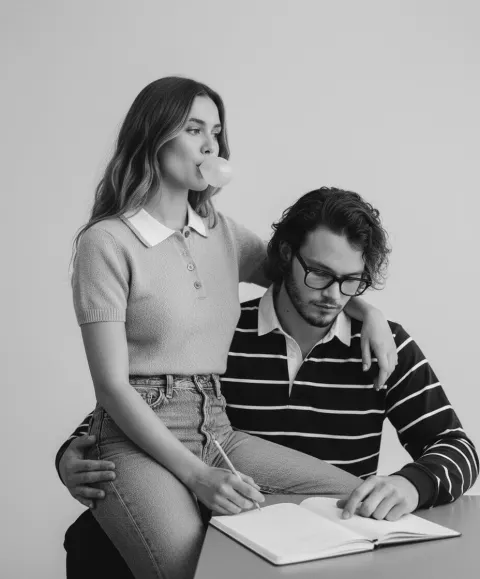 Vintage Couple Black White Portrait