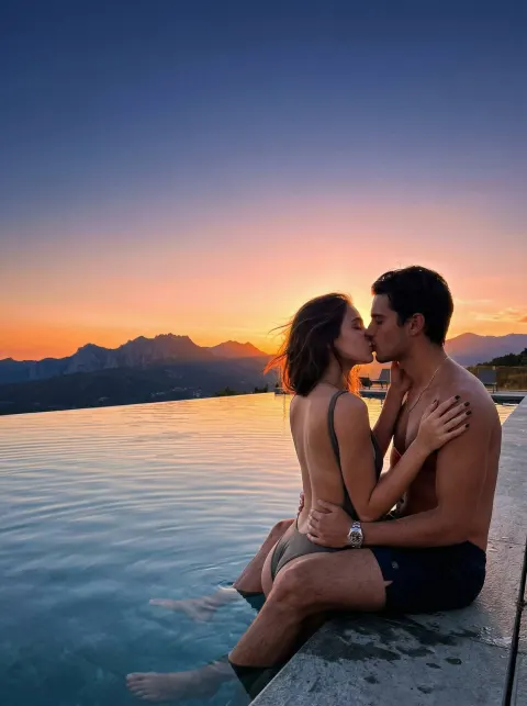 Sunset Poolside Kiss