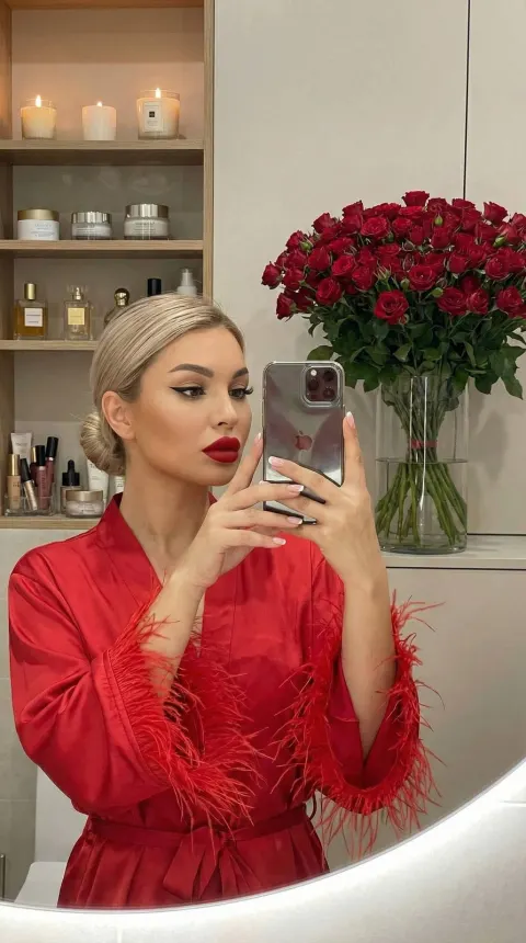 Seductive Red Robe Mirror Selfie